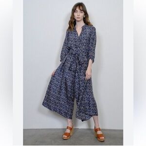 Apiece Apart Isla Wide Leg Jumpsuit 100% Silk Block Print Size 2
